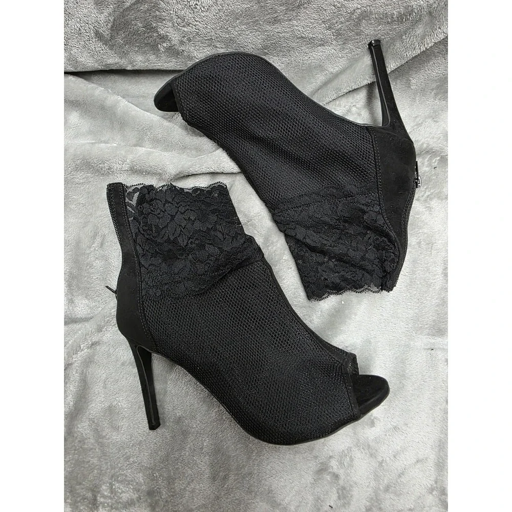 Black Lace Bootie Anne Michelle Womens Size 11 Mesh Peep Toe Whimsigoth Romantic